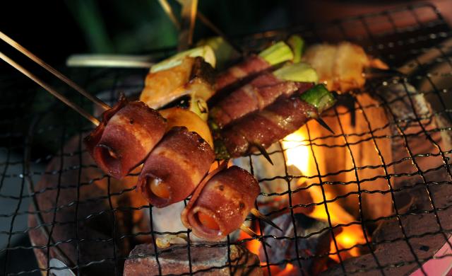 Char grilled skewers at Sumiya