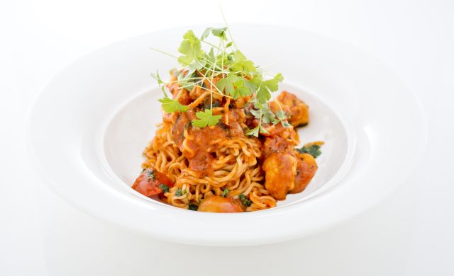 Homemade angel hair pasta with lobster, peperoncino, basil & fresh tomatoes