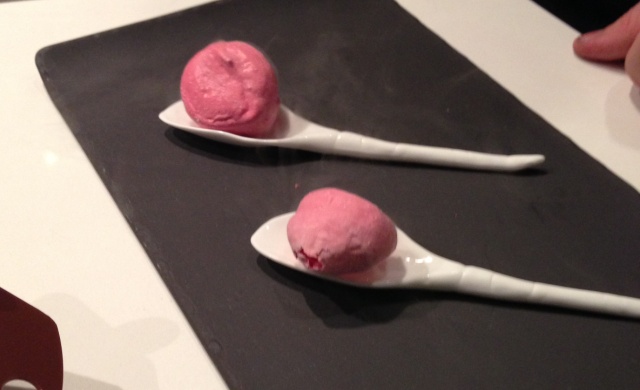 Nitrogen frozen yuzu and beetroot at Nutopia