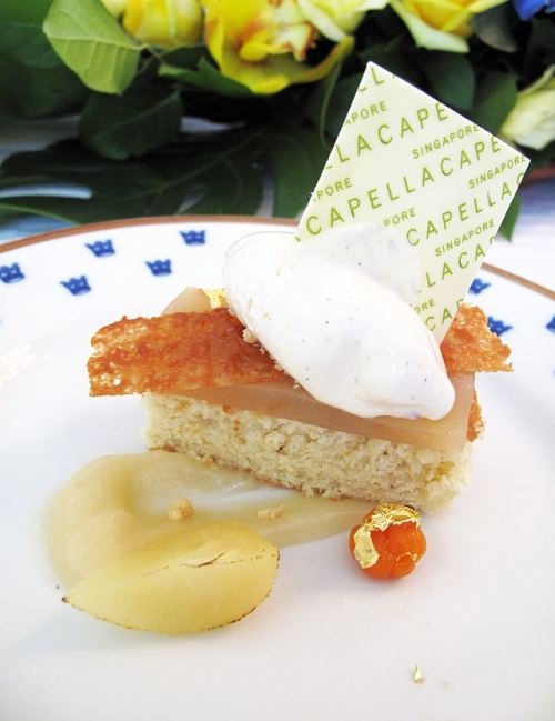 Almond and pear dessert, with cloudberry ice cream (photo by Ms Kaelyn Ong)