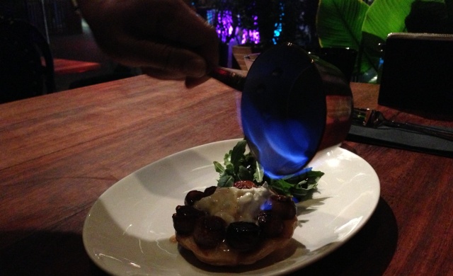 Shallot tarte tatin flamed with amaretto