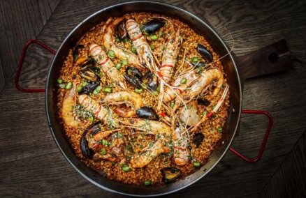 Langoustine, squid & prawns paella