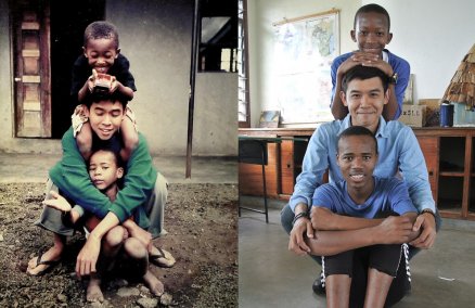 Mak CK met the orphans in 2004 (L) and reunited with them in 2015 (R)