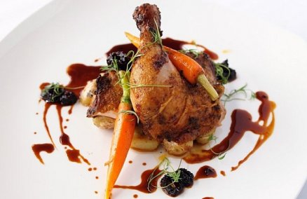 Oven Roasted Half Chicken with sautéed Kipling Potatoes, Dutch Baby Carrots...