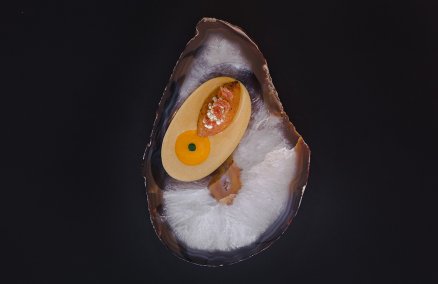 Nouri's Acarajé and Vatapá: Afro-Brazilian fritter, turmeric and coconut sauce, bread and salted prawn vatapá