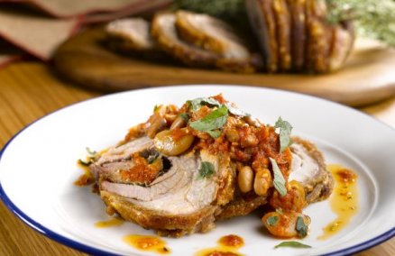 Porchetta with braised beans at Buttero