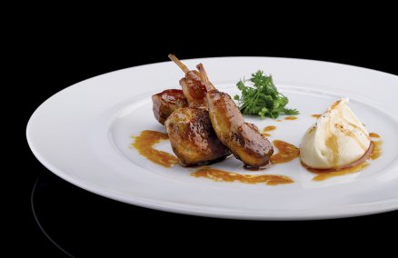 Caramelized quail and mashed potatoes from L'Atelier de Joel Robuchon