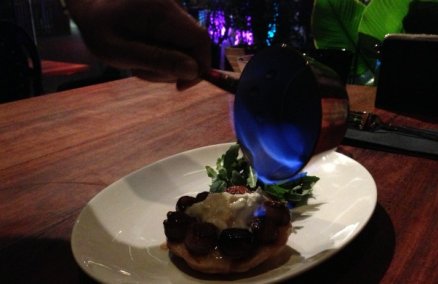 Shallot tarte tatin flamed with amaretto