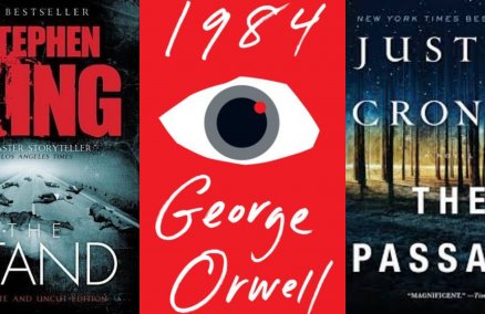 L-R: The Stand by Stephen King, 1984 by George Orwell and The Passage by Justin Cronin