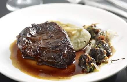 Ox cheeks with smoked mash and persillade snails at Una, Singapore