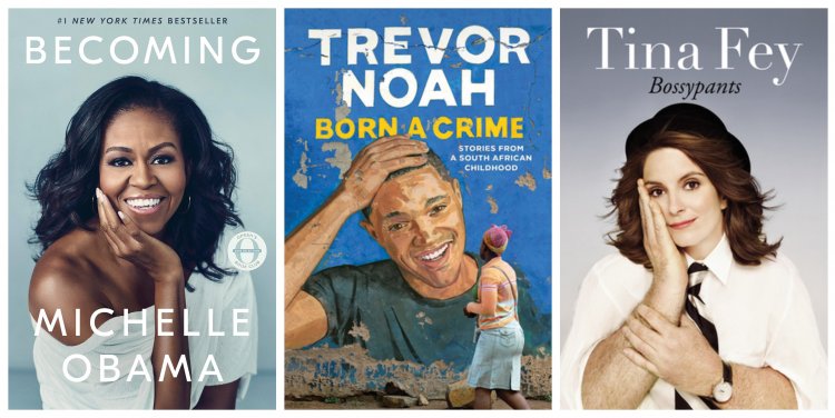 L-R: Becoming by Michelle Obama; Born a Crime by Trevor Noah; Bossypants by Tina Fey
