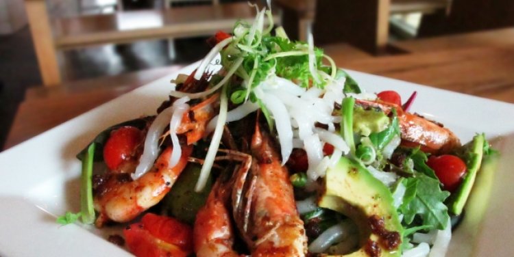 Brown butter chye poh prawn salad at Food For Thought