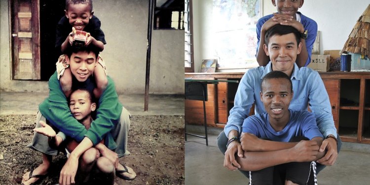 Mak CK met the orphans in 2004 (L) and reunited with them in 2015 (R)