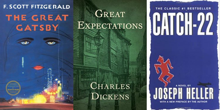 L-R: The Great Gatsby by F. Scott Fitzgerald, Great Expectations by Charles Dickens and Catch-22 by Joseph Heller