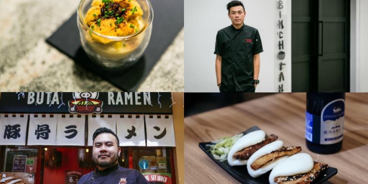 Clockwise from top left: Myosin uni, Jeremmy Chiam, kakuni buns, Sandy Yeo