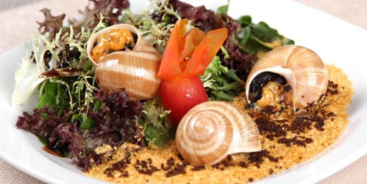 The Garden of Baked Escargots with Tian of Cherry Tomatoes and Potatoes Sand