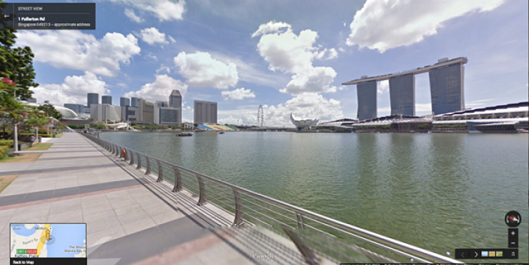Marina Bay Sands from the Fullerton Heritage Promenade: Google Street View
