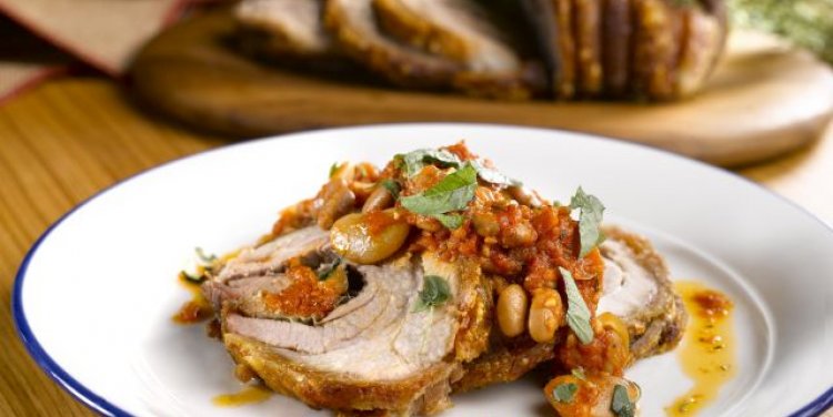Porchetta with braised beans at Buttero