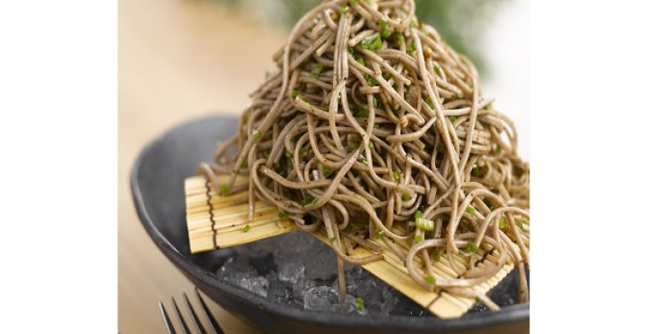 Kombu soba noodles with truffle and crispy brown shrimp at Portico, Singapore