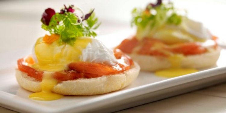 Cured tea salmon benedict with yuzu hollandaise