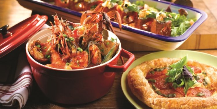 Seafood bouillaibaise, tomato tarte and grilled watermelon