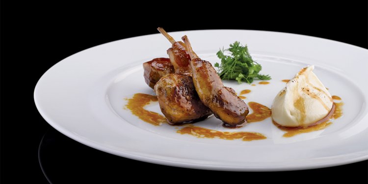 Caramelized quail and mashed potatoes from L'Atelier de Joel Robuchon