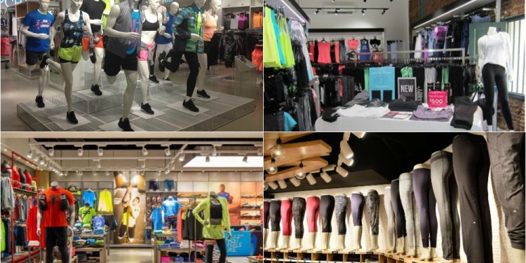 From top left, clockwise: H&M Sports, Lorna Jane, Lululemon, Under Armour