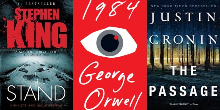 L-R: The Stand by Stephen King, 1984 by George Orwell and The Passage by Justin Cronin