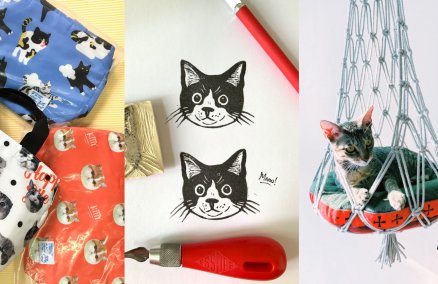 L-R: Cat Mama Shop bags; Cats Blockprinting Workshop by Eat To Draw; Hang with Dora cat hammock