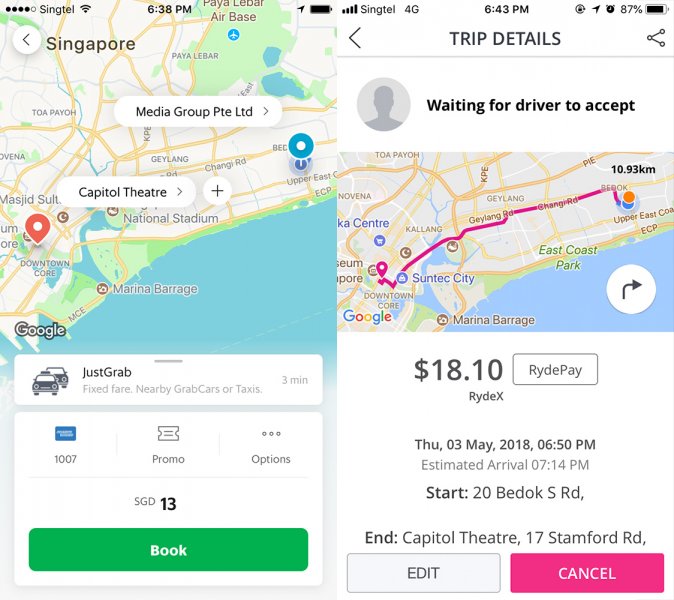 , We tried Grab and RydeX to go to the same place at the same time, and here’s what happened
