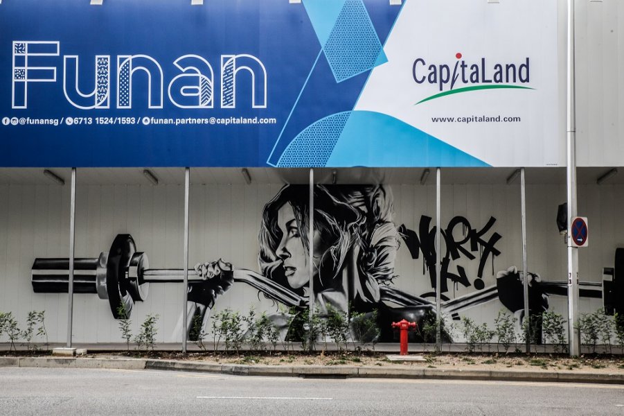 , The hoardings of Funan DigitaLife Mall are sporting some stunning art