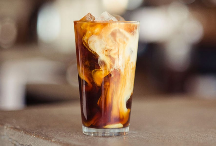 Iced coffee made with coffee grounds and cold brew concentrate