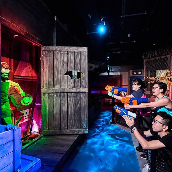 , A Nerf arena filled with zombies and rope courses has opened at Marina Square