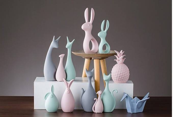 Naiise Macaron Ceramic Set of 4 Cat Family Figurine