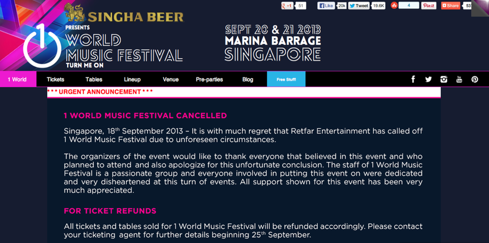 , 1 World Music Festival Canceled Due to “Unforeseen Circumstances”