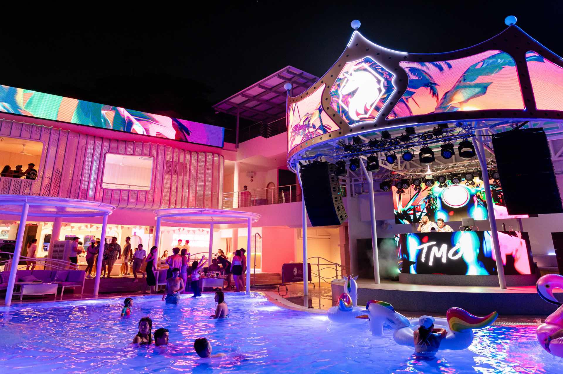 , Tipsy Unicorn Beach Club in Sentosa is a vibrant tropical playground with gorgeous views