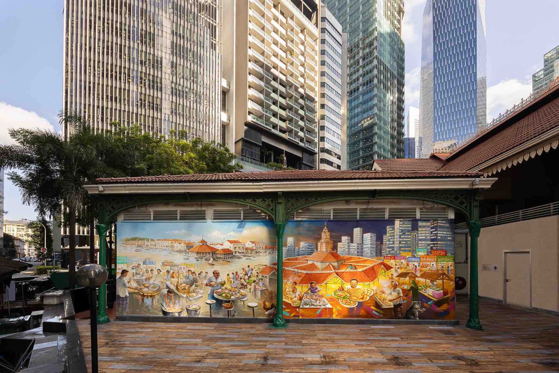 Heritage mural by visual artist Yip Yew Chong at Lau Pa Sat