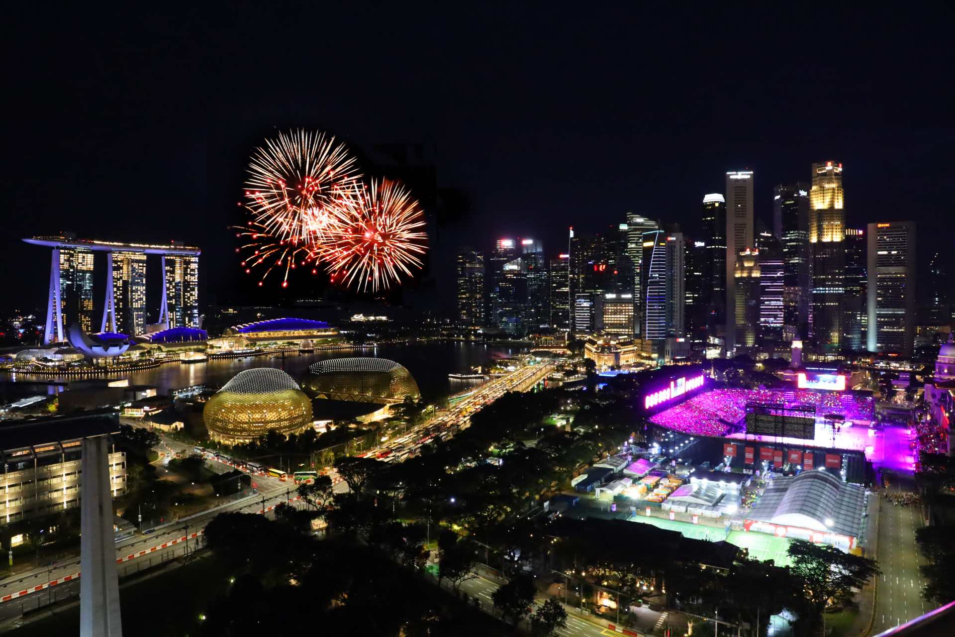 A view of the fireworks from Fairmont Singapore